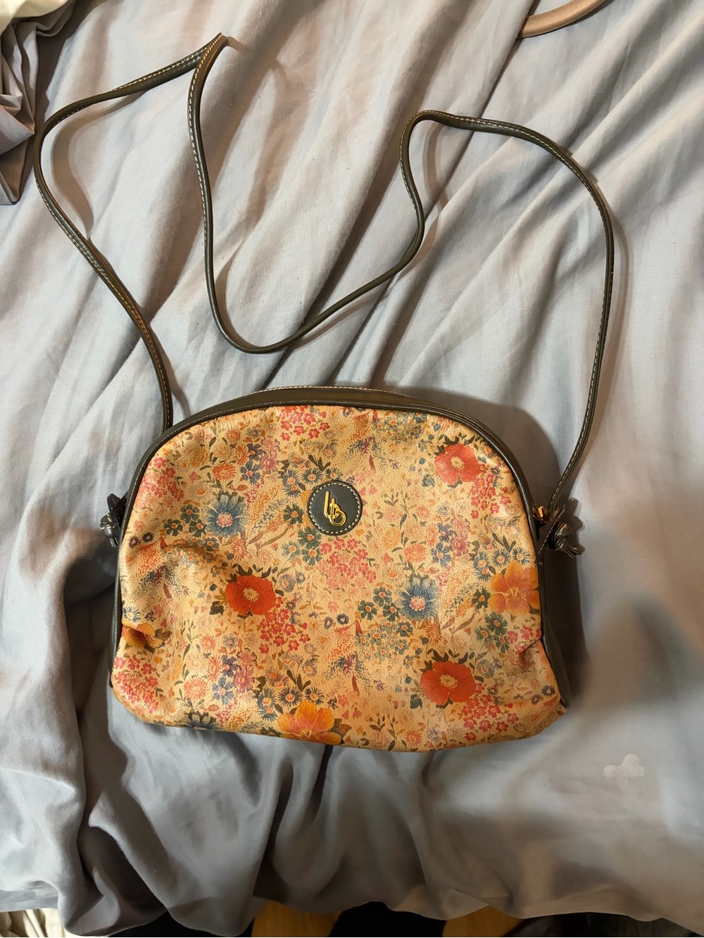 Bettina Liano Floral Crossbody Bag in Orange, Blue & Brown